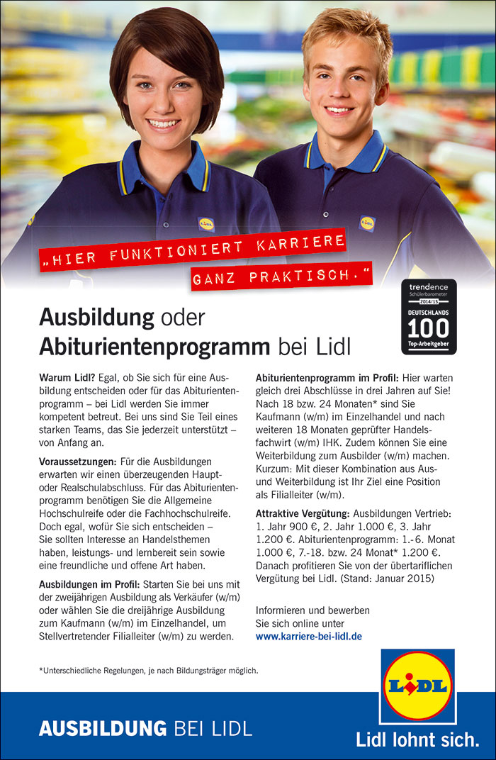 Freie Ausbildungsplätze Lidl Dienstleistung GmbH & Co.KG