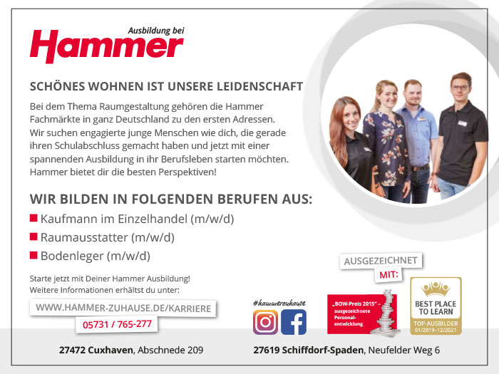 Freie Ausbildungsplätze Hammer Fachmärkte für HeimAusstattung GmbH