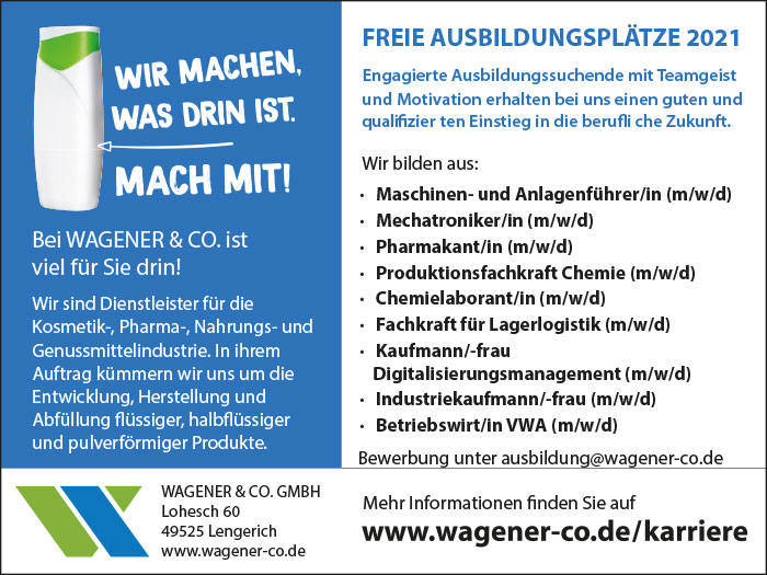 Freie Ausbildungsplatze Wagener Co Kg Ausbildungsplätze Industriekaufmann 2021