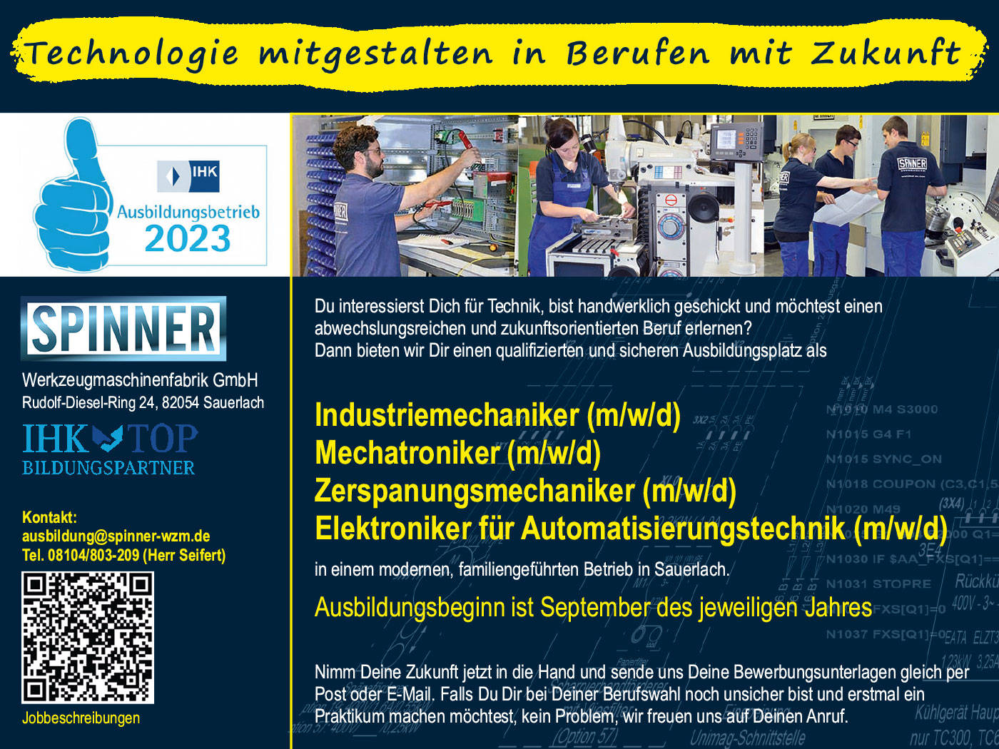 Freie Ausbildungsplätze Spinner Werkzeugmaschinenfabrik GmbH