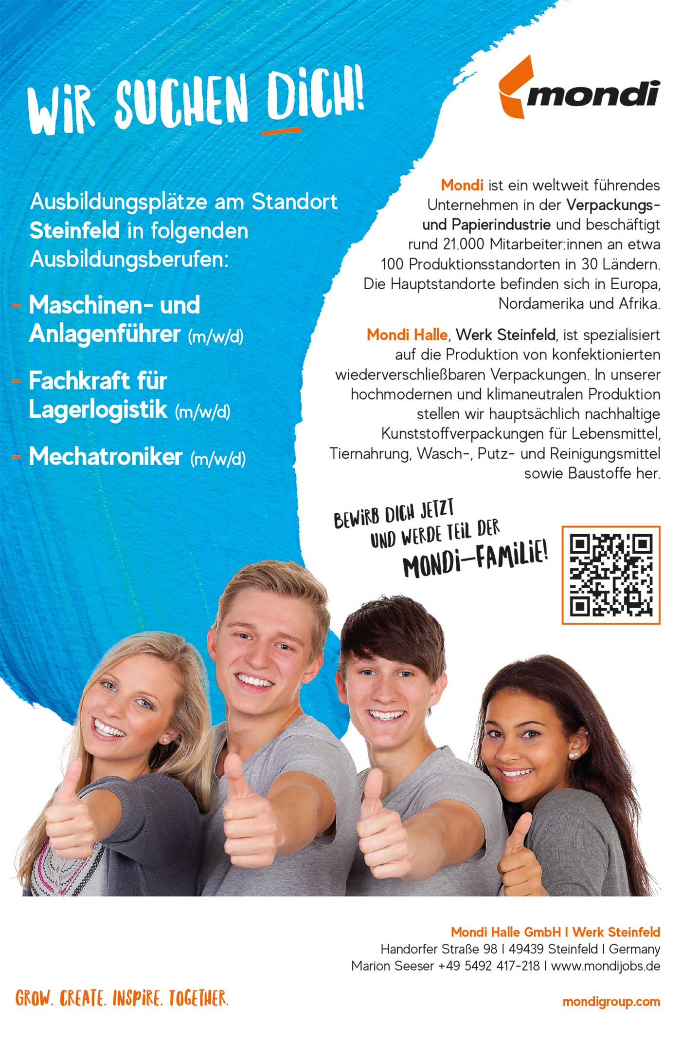 Freie Ausbildungsplätze - Mondi Halle GmbH, plant Steinfeld